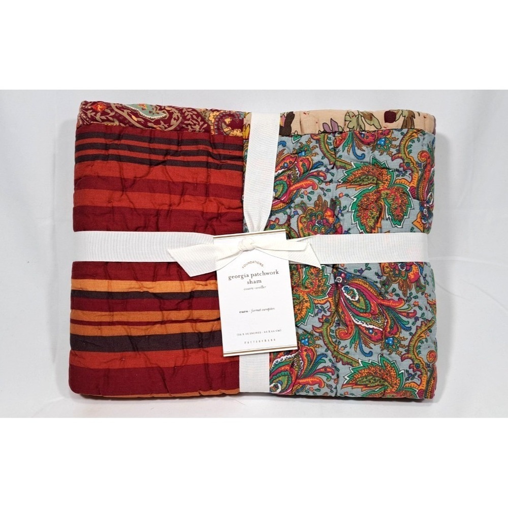Pottery Barn Georgia Patchwork Euro Sham 26x26 Quilted Cotton Paisley Red‎ Multi